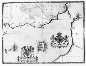 Kaart nr. 8 met de route van de Armada-vloot, gegraveerd door Augustine Ryther, 1588